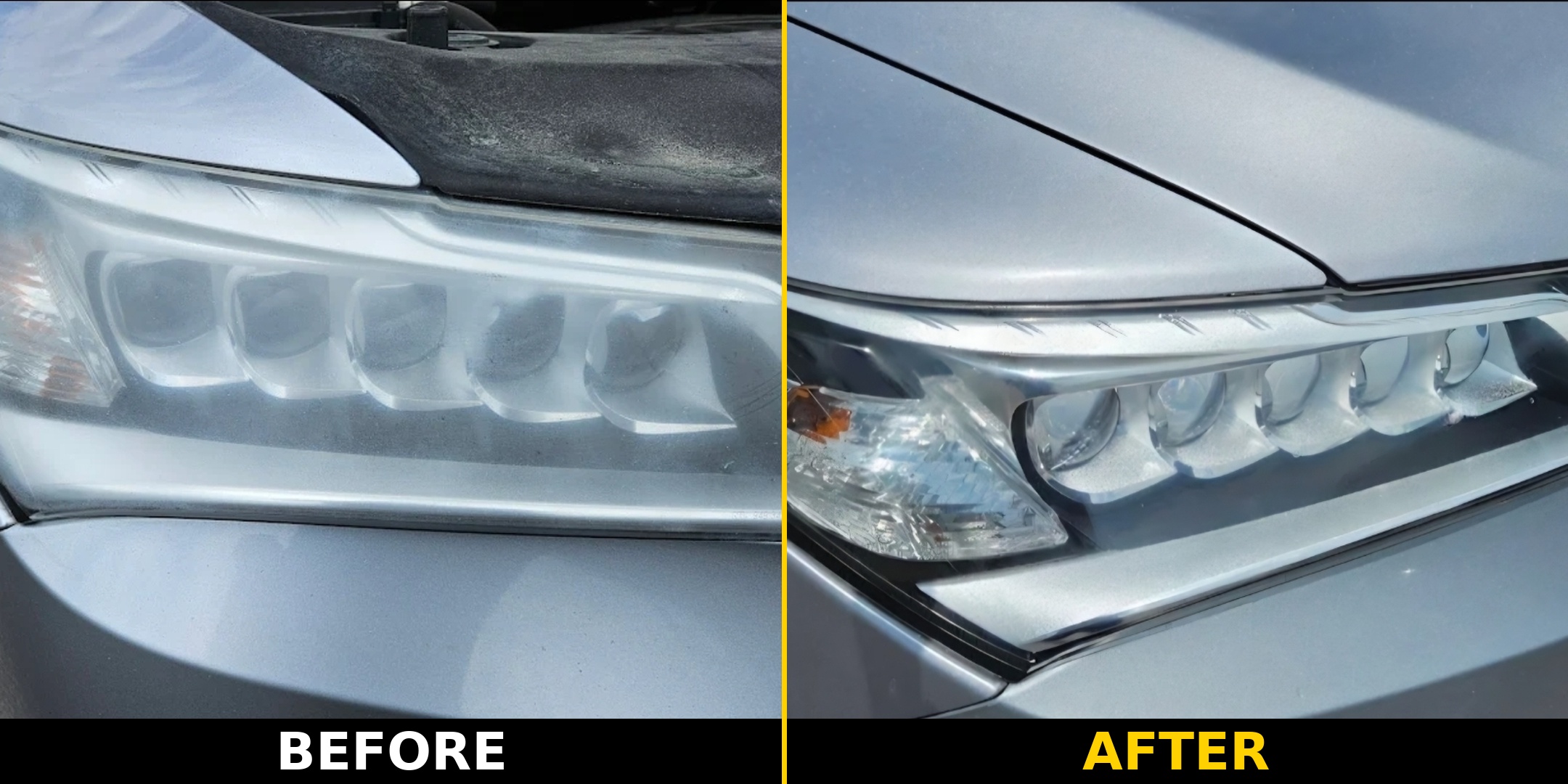 Headlight restoration before and after - Acura